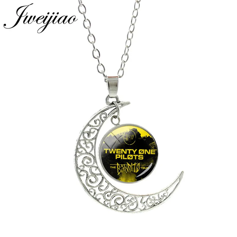 TO26 JWEIJIAO, хит, ожерелье с кулоном "Twenty One Pilots Moon", стеклянный кабошон, купольное колье, ожерелье, ювелирные изделия, подарок для фанатов TO25 - Окраска металла: TO26