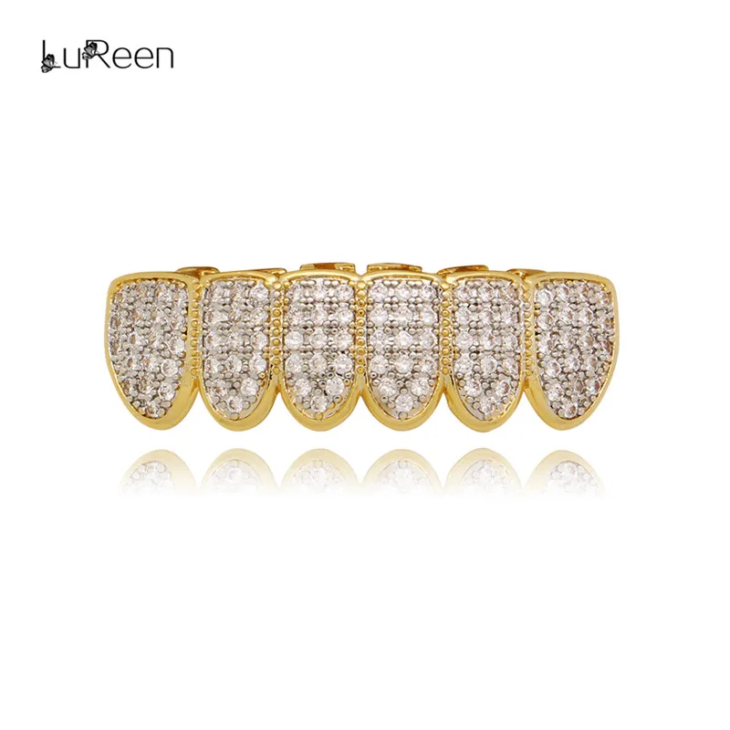 gold bottom LuReen микро Pave кубический циркон золотые зубы гриллстоп и дно Iced Out грили стоматологический вампир Клык грили ювелирные изделия - Окраска металла: gold bottom