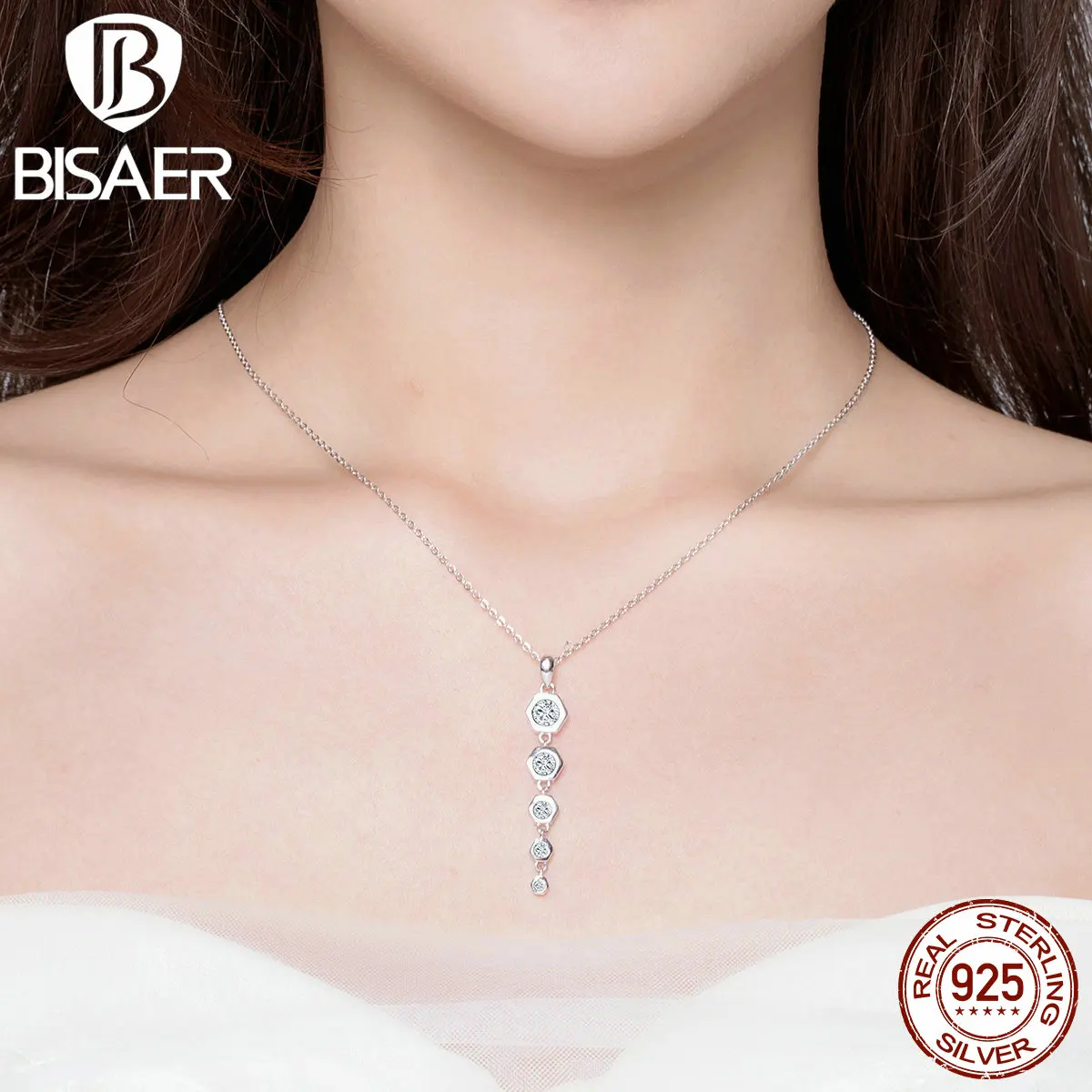 BISAER, подлинное 925 пробы, серебряное, сердце, для женщин, звено цепи, ожерелья для женщин, воротник, Стерлинговое Серебро, ювелирное изделие EFN052