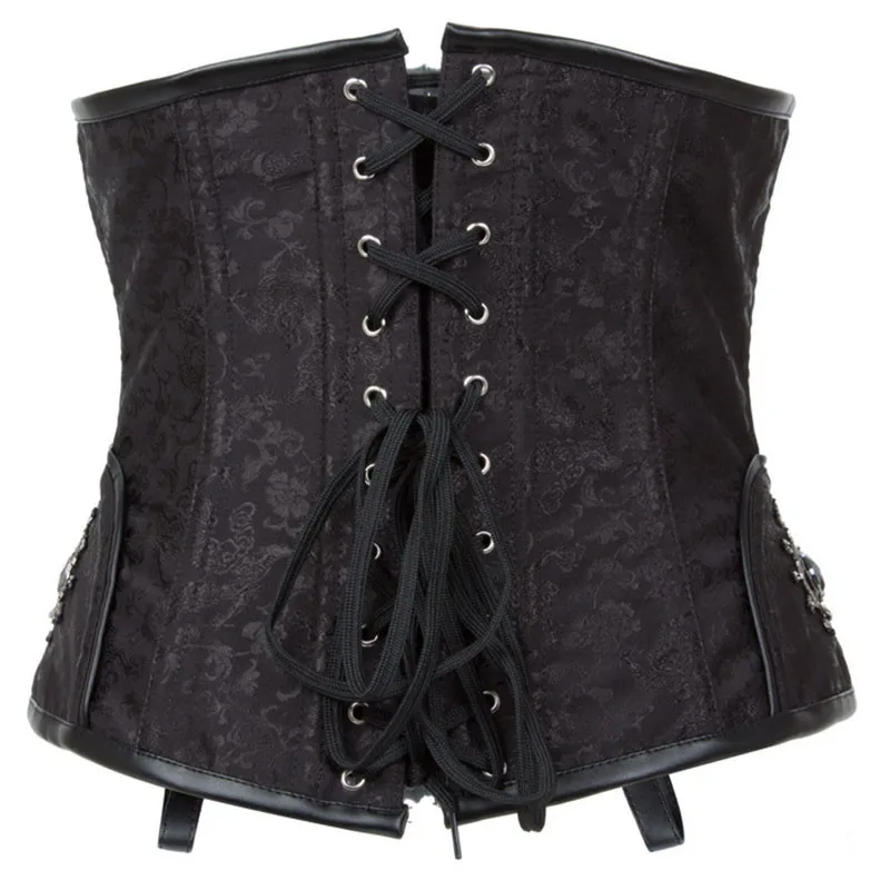 Черный цветочный корсет из парчи и стали под грудь Бурлеск сексуальное