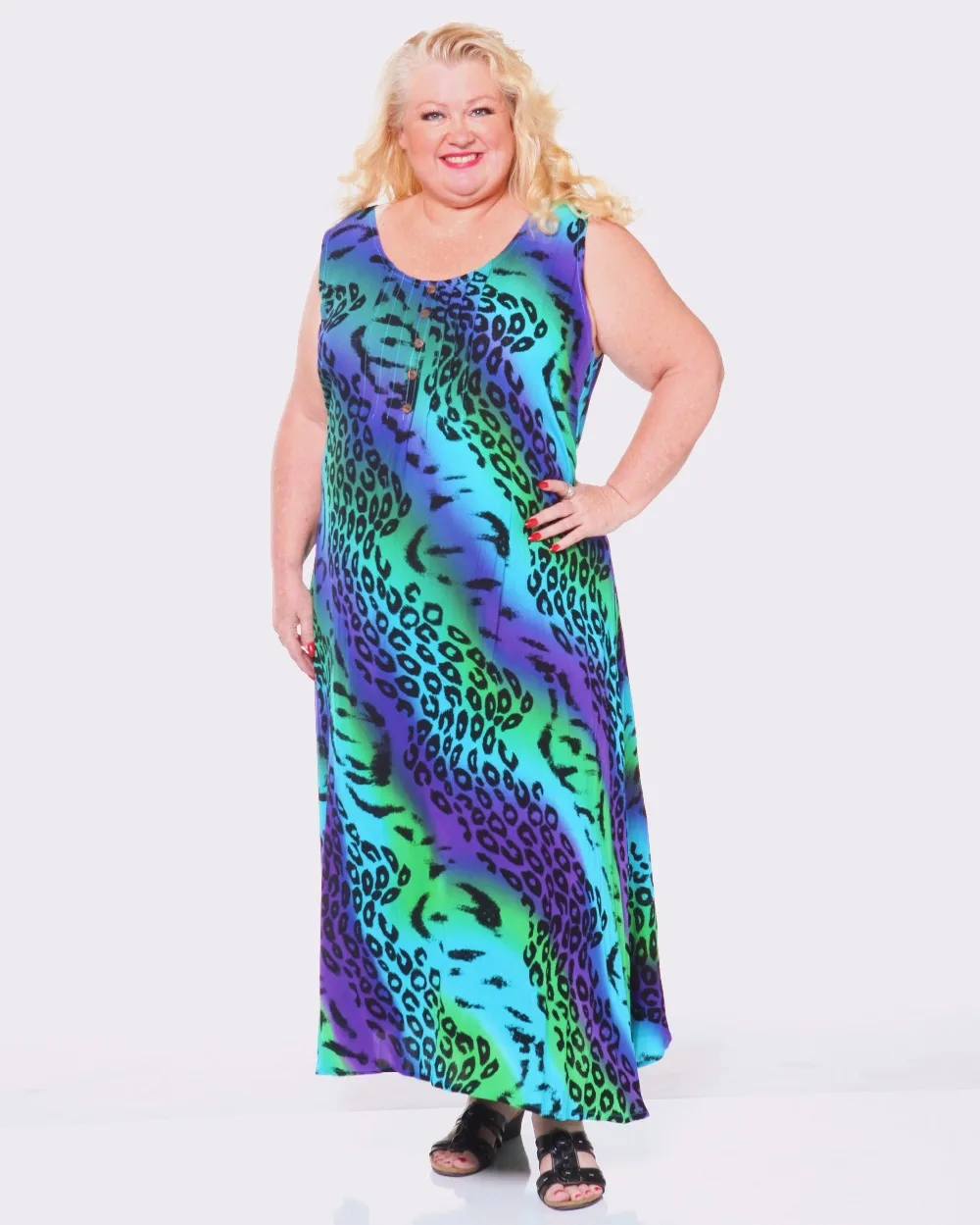 2018 летнее платье Большие размеры без рукавов синего цвета с леопардовым принтом