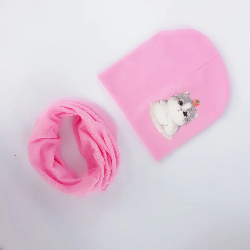 cat pink Детские шапки для девочек с мультяшным принтом; детская шапка; шапка для маленьких мальчиков; хлопковый Детский шарф с воротником; детская шапка; детская шапочка; шапки-бини - Цвет: cat pink