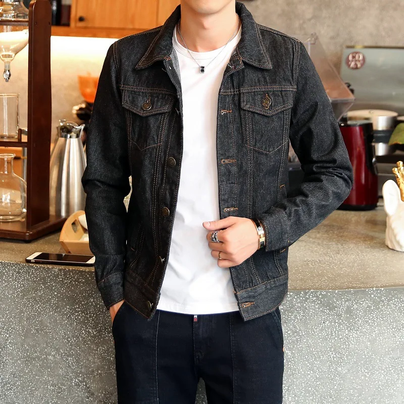 

TANG Мужская джинсовая куртка Chaqueta Hombre, однотонная, повседневная, тонкая, Мужская джинсовая куртка, плюс размер 4XL, мужская куртка-бомбер, высо...