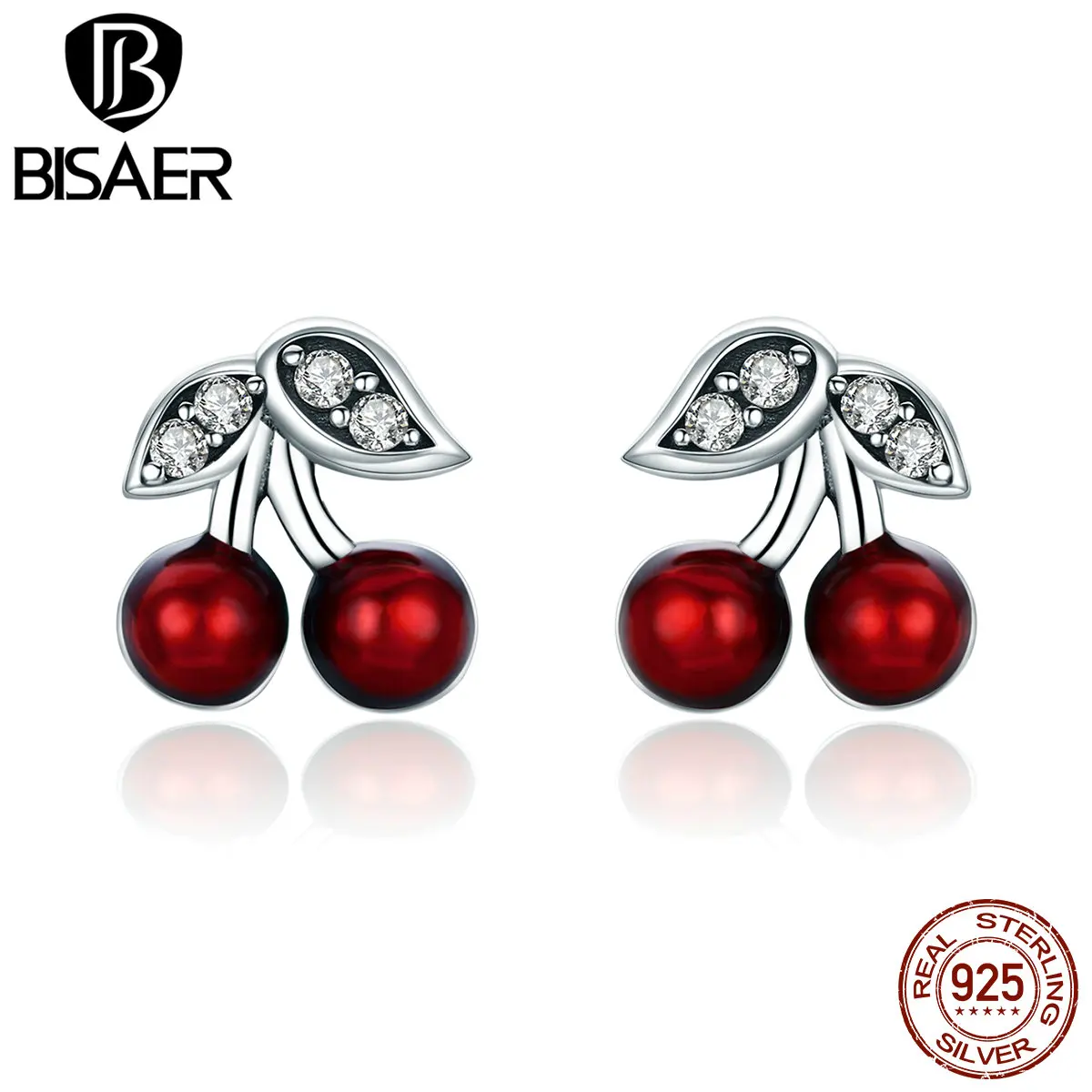 Bijoux, 925 пробы, серебряные, сладкие, красные, вишневые, фрукты, эмалированные серьги-гвоздики для женщин, модные серьги, ювелирные изделия, Brincos ECE404