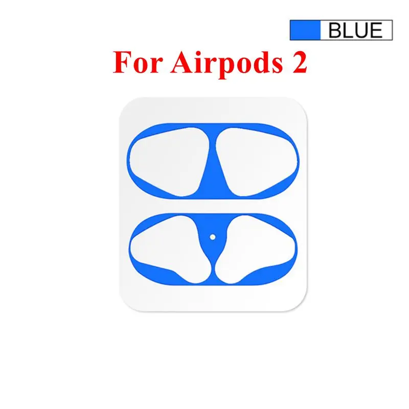 Blue For Airpods 2 Металлическая пыль гвардии для Airpods 2 чехол Bluetooth Беспроводной наушники чехол пылезащитное ультра-тонкий металлический для Airpods фильм Стикеры - Цвет: Blue For Airpods 2