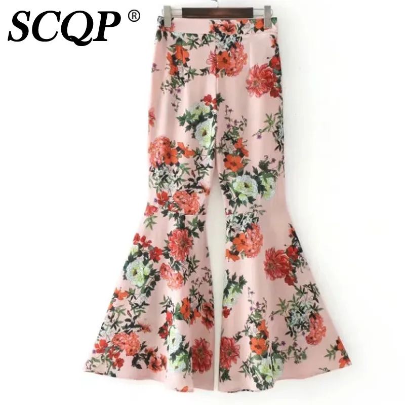 SCQP мода весна с цветочным принтом Для женщин Брюки Молния Fly MID женщина для