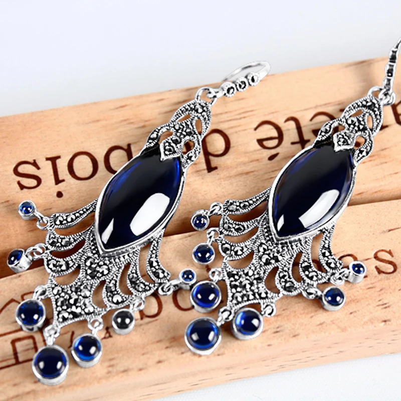 Роскошные Новые висячие серьги с голубым павлином из чистого серебра узором в