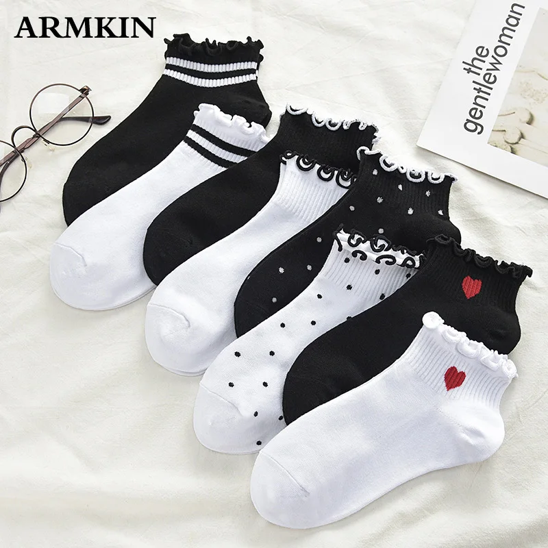 ARMKIN/1 пара, повседневные женские носки в Корейском стиле кружевные гетры с милым узором в горошек и в виде сердца хлопковые милые носки для девочек
