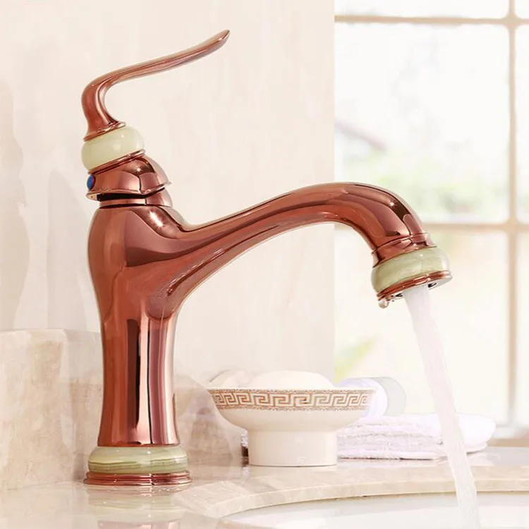 

New jade and brass faucet rose gold finished bathroom basin faucet,Luxury sink tap basin mixer High Quality water tap