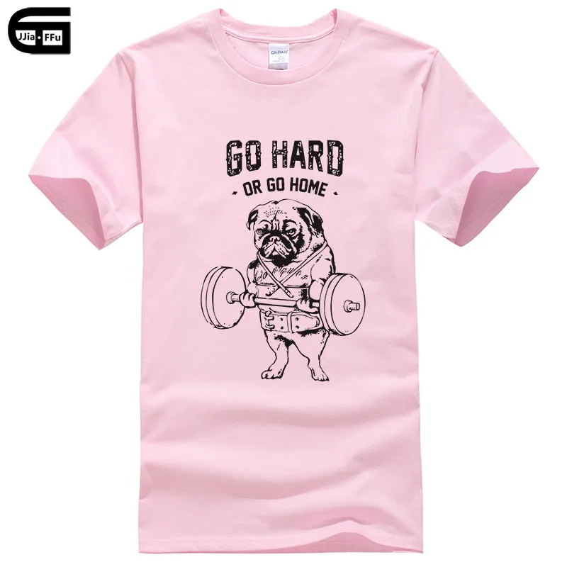 Euro Size Casual Cotton GO HARD OR GO HOME Pug Printed Men crewneck T Shirt Short Sleeve O-Neck Male Tops&Tees T421
