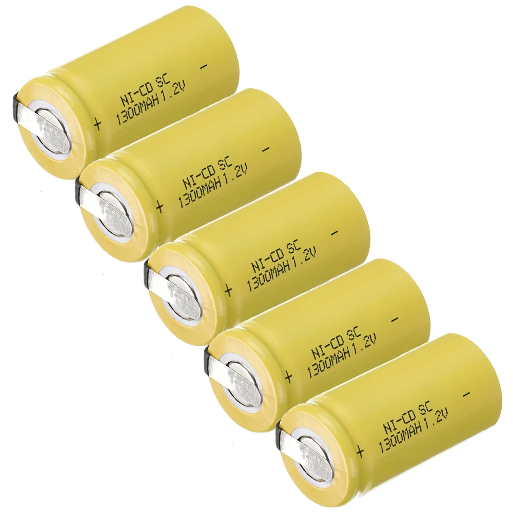 Самая низкая цена 5 шт аккумулятор SC 1 2 v батареи перезаряжаемые 1300 mAh nicd Батарея