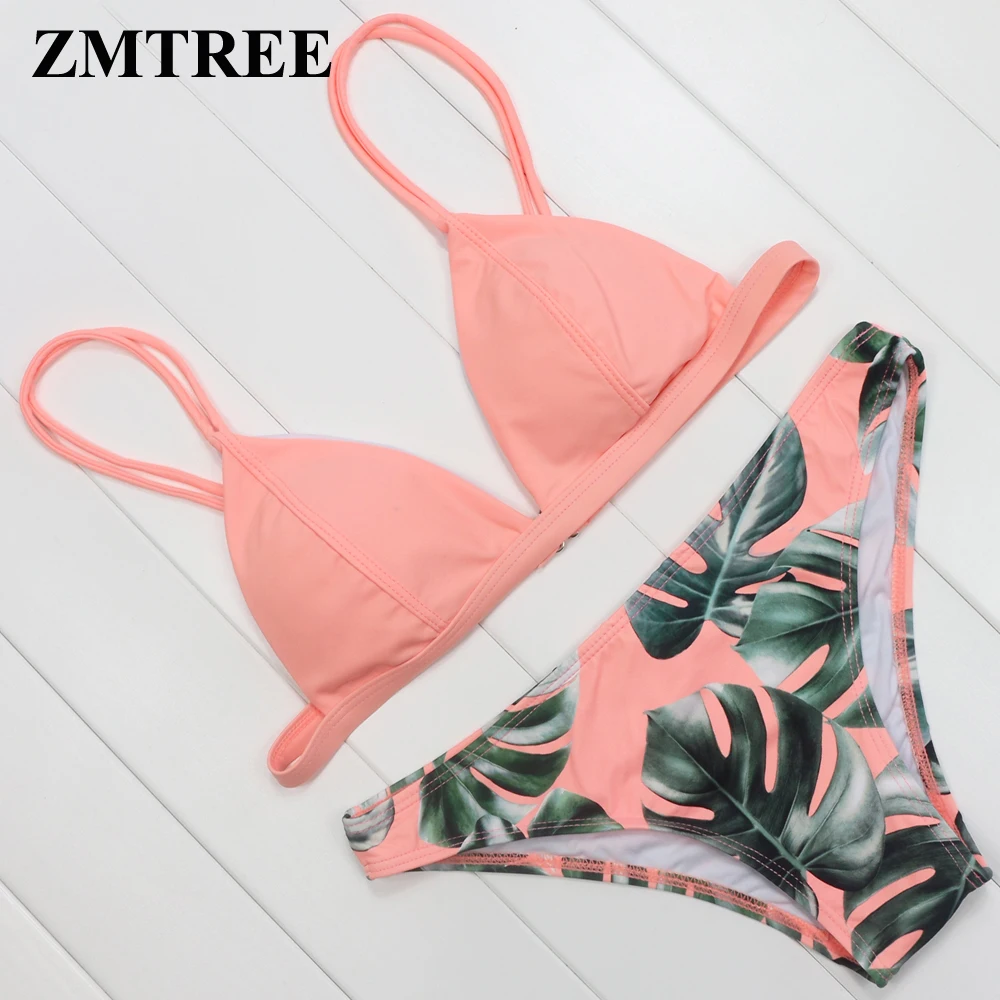 ZMTREE Брендовое бикини 2017 комплект женский купальник с принтом листьев купальный