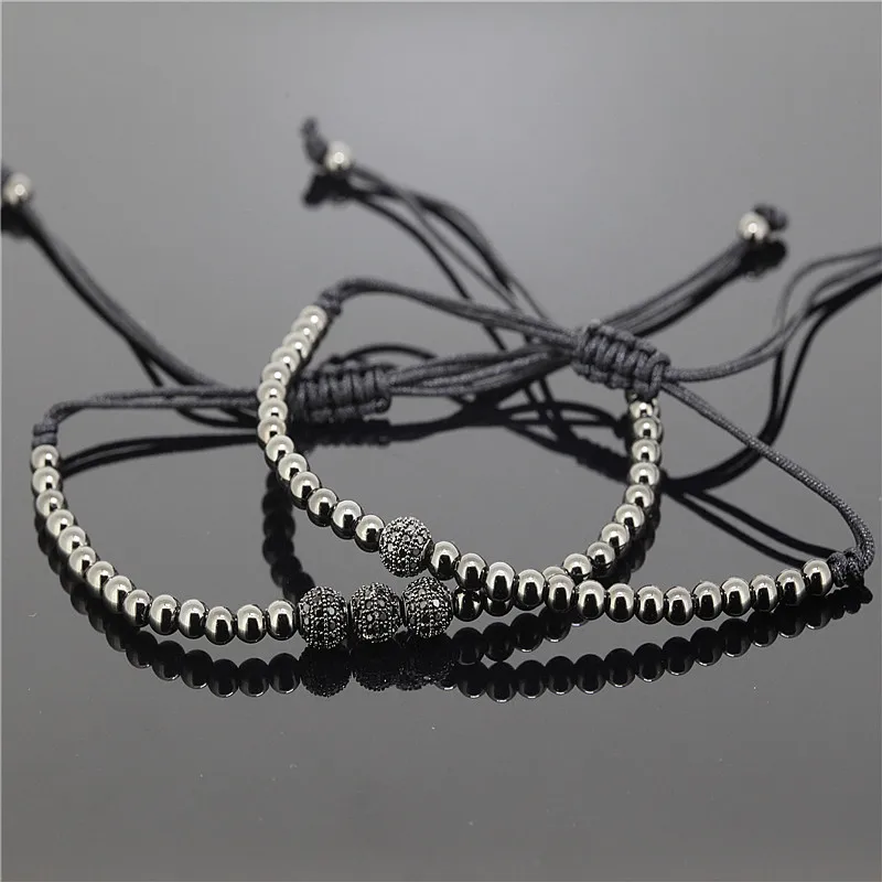 black 2 шт. брелки, Anil arjandas MACRAME Браслет Fit Для мужчин 4 мм Медь бусины 6 мм Micro Pave CZ Briading регулируемый браслет - Окраска металла: black