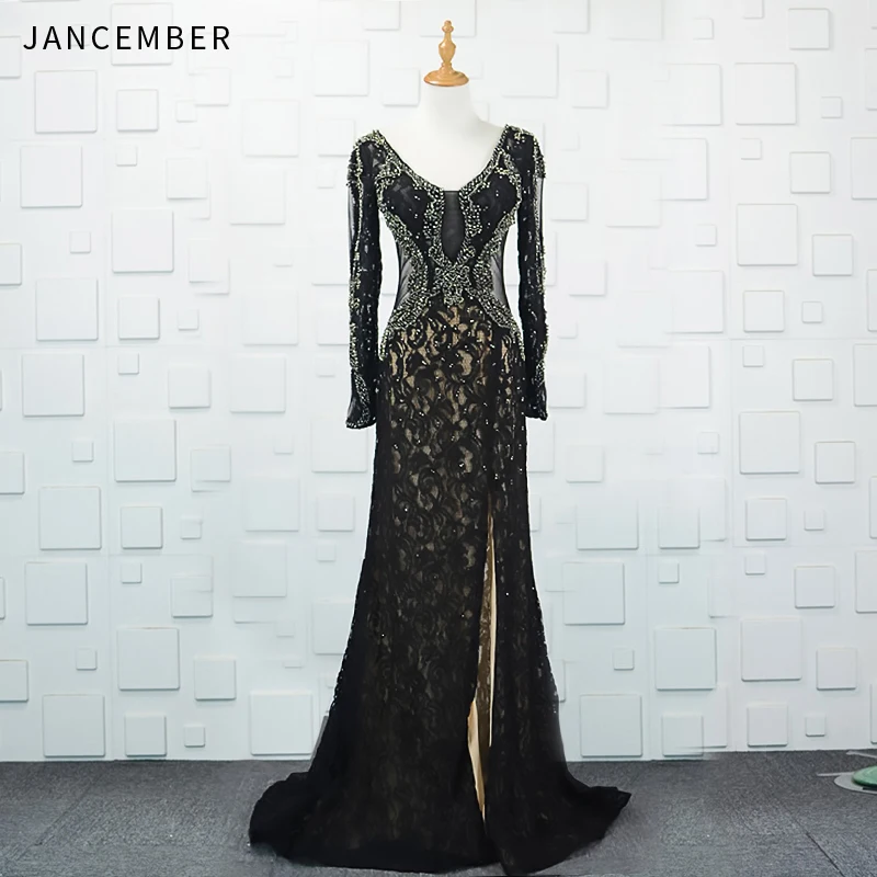 Jancembber тяжелое вечернее платье с глубоким вырезом бисером открытой спиной