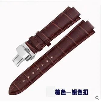 brown silver clasp 21*12 мм(выпуклый интерфейс) черный коричневый кожаный ремешок для TAMBOUR SPIN TIME мужской и женский ремешок для часов с пряжкой-бабочкой - Цвет ремешка: brown silver clasp
