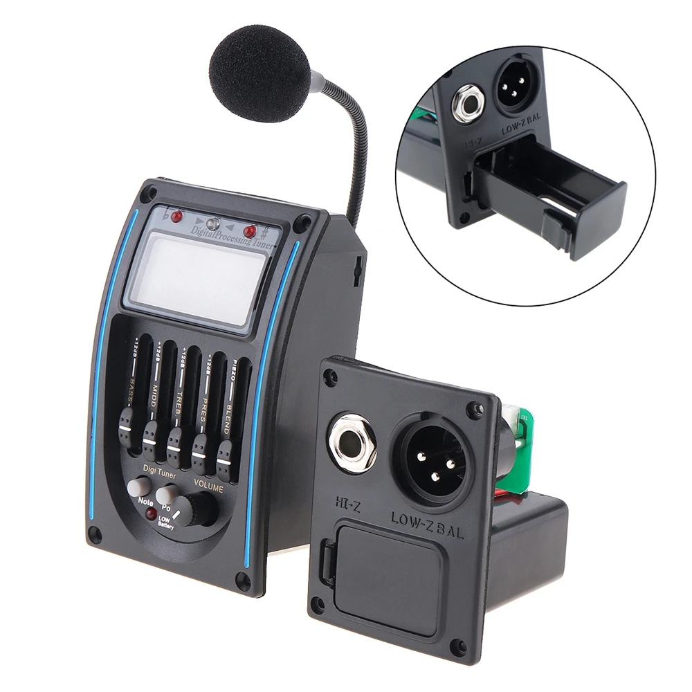 

High Quality Lightweight LC5 Bands Acoustic Electric Guitar Preamplifier EQ Equalizer Pickup Tuner with Microphones