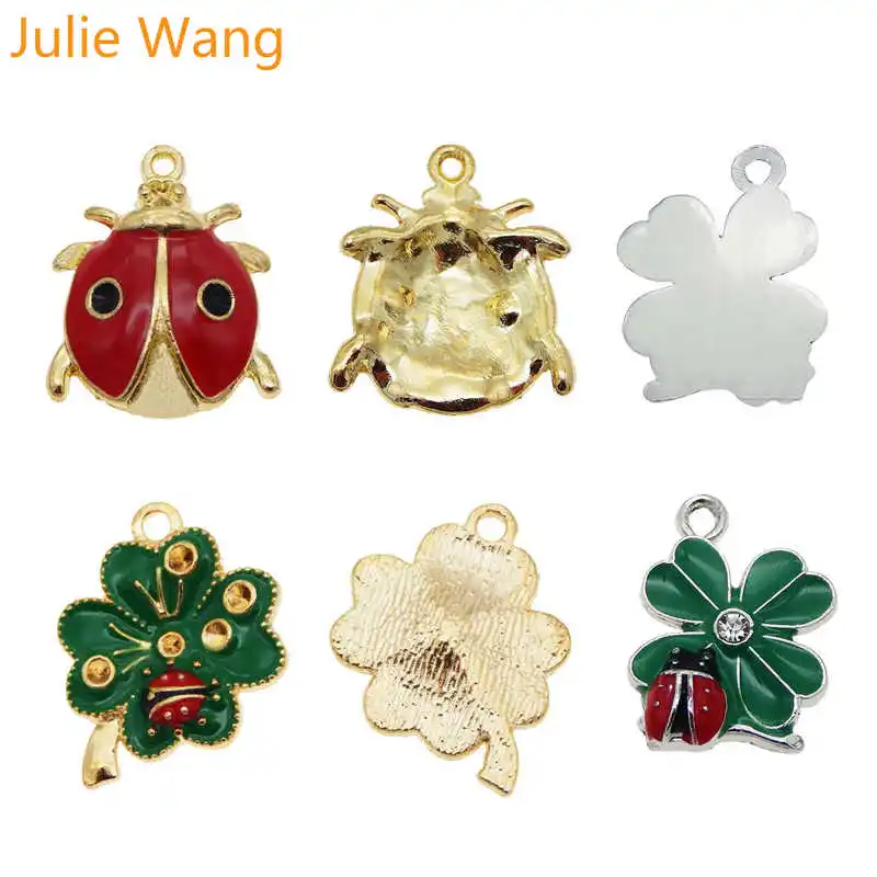 Julie Wang 6 шт. смешанный эмалевый Клевер Божья коровка милые шармы сплав ожерелье