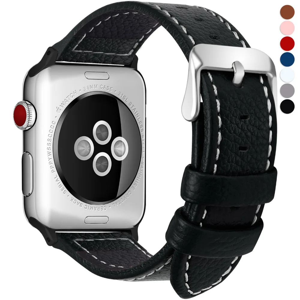 Ремешок для Apple Watch Band 38 мм 40 42 44 сменный Браслет из яловой кожи iWatch Series 1 2 3 4 5 7