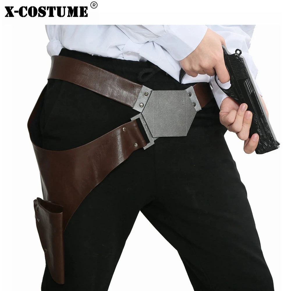 X-COSTUME Han Solo Belt SW Cosplay PU Holster Belt High Quality Adjustable Halloween Cosplay Prop