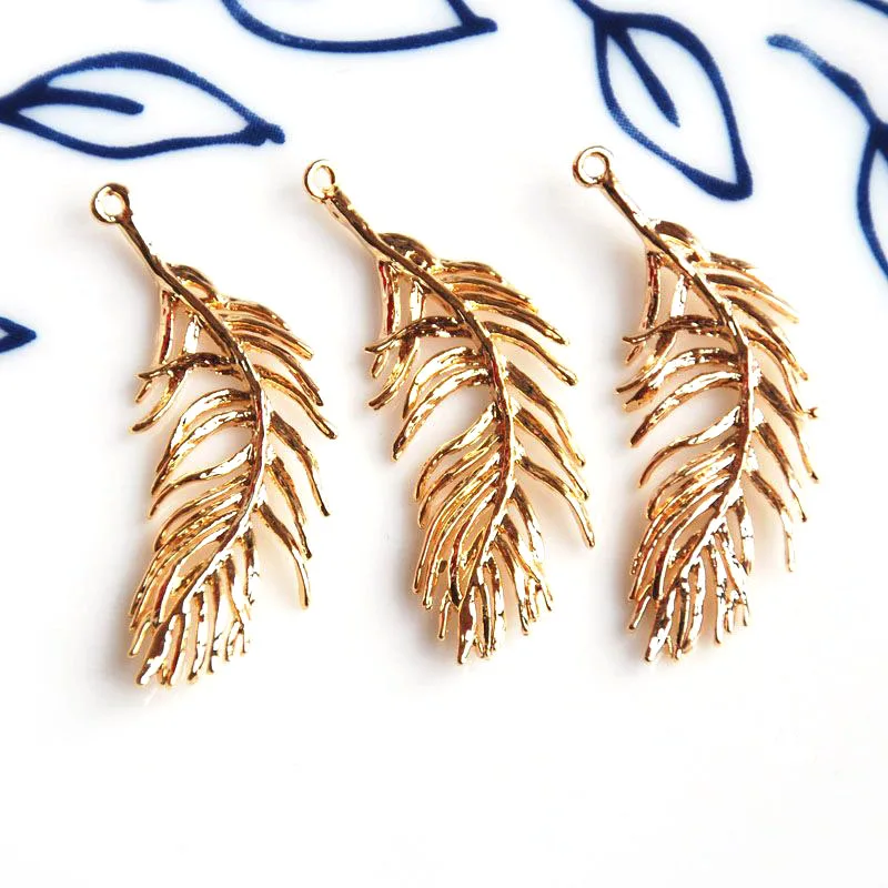4 шт./лот с золотым покрытием перьями цвета шампанского Золотые Подвески для