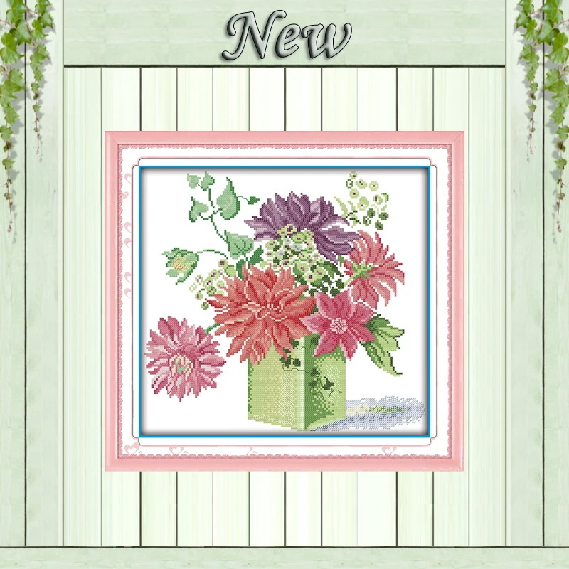 Цветочная ваза dahlias красивая декоративная картина счетный принт на холсте DMC 14CT