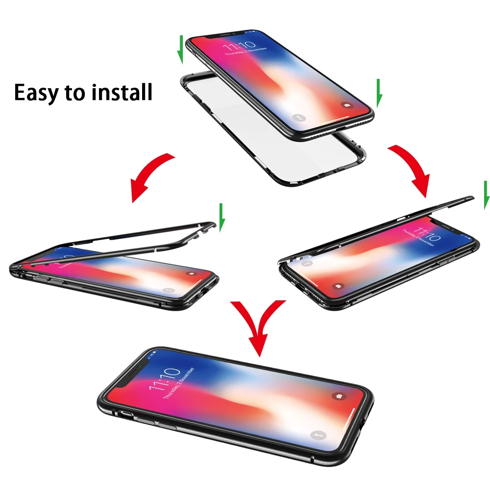 CASEIER ультра Магнитный чехол для телефона iPhone X 7 8 9 H закаленное Стекло крышка Plus