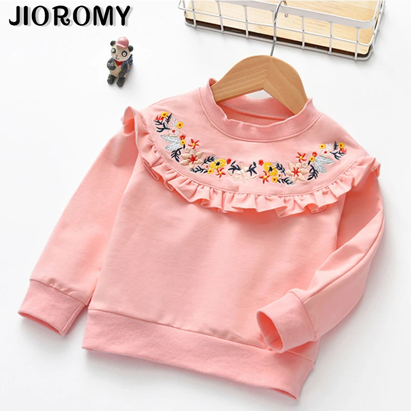 Новинка осени 2019 футболка с длинными рукавами для девочек вышивкой топ