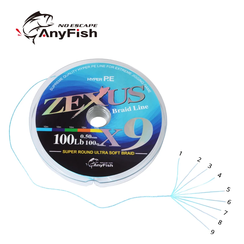 ANYFISH бренд 300 м 500 PE плетеная рыболовная леска 9 нитей 10-100 фунтов супер прочная