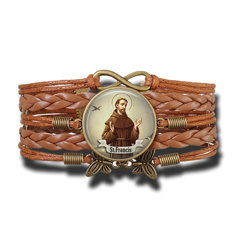St Francis винтажный стеклянный купольный кабошон тканый Многослойный кожаный