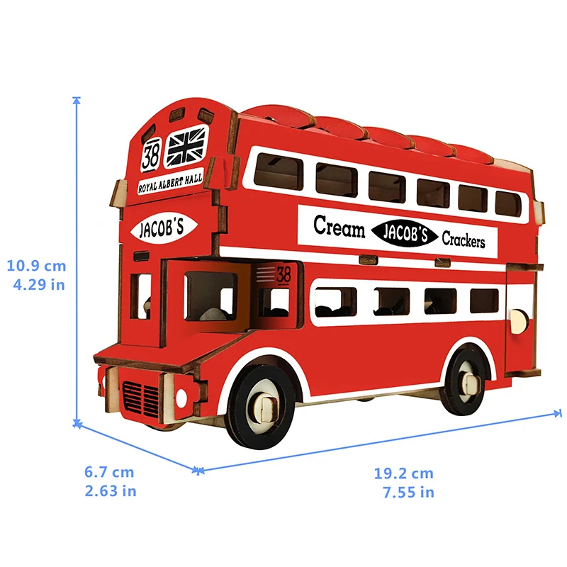 double decker bus DIY 3D деревянный автомобиль вилочный двухэтажный автобус игра-головоломка натуральный цвет Игрушечная модель обучающие игрушки для детей - Цвет: double decker bus