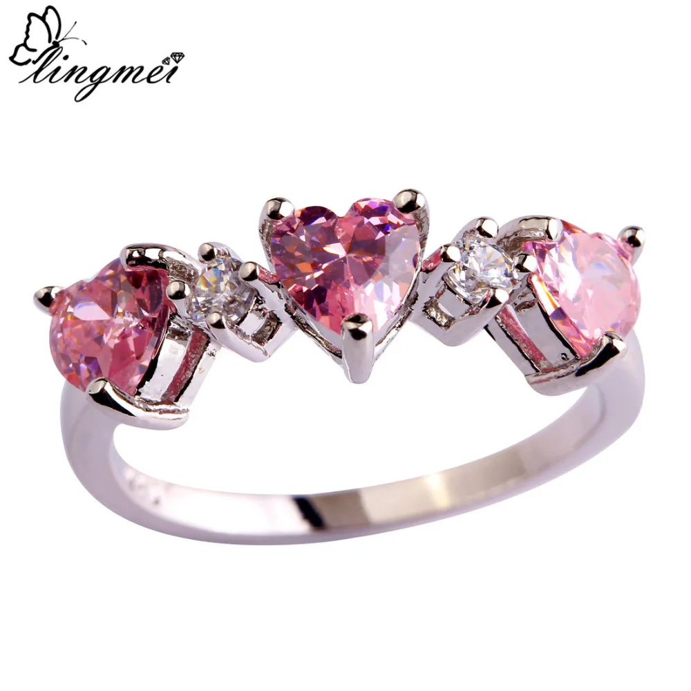 Серебряное кольцо с топазами Lingmei|ring jewelry|heart pinkforever love |