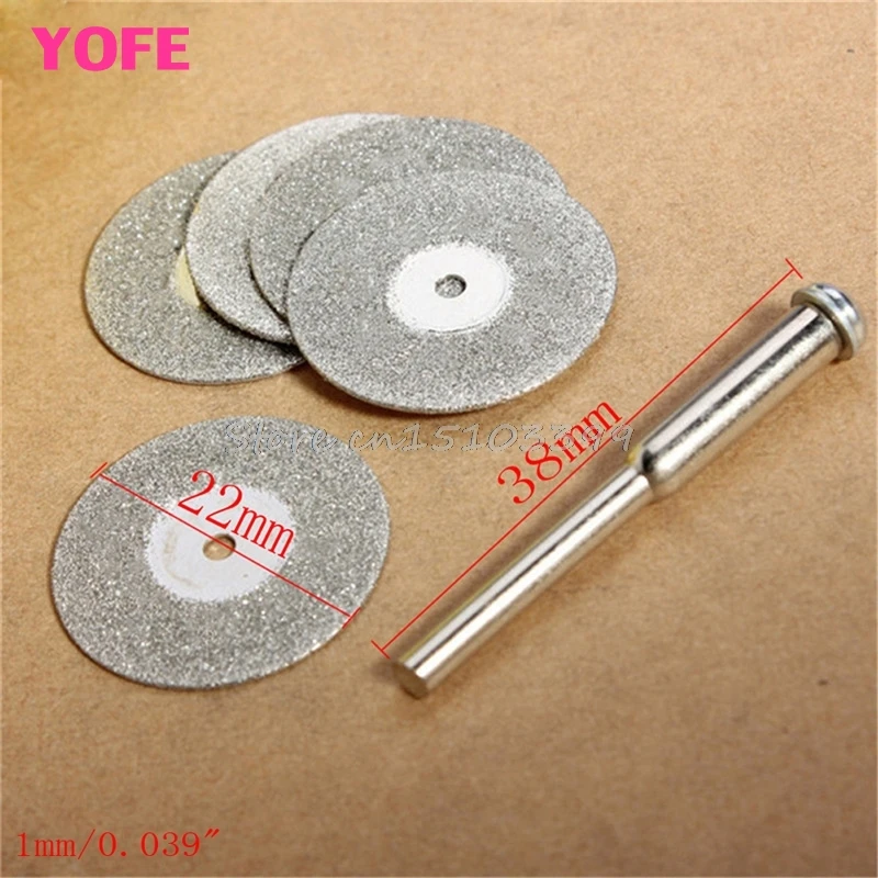 5Pcs 22mm Emery Diamond Cutting blades Drill Bit+1 Mandrel For Dremel Set New Drop Ship | Инструменты