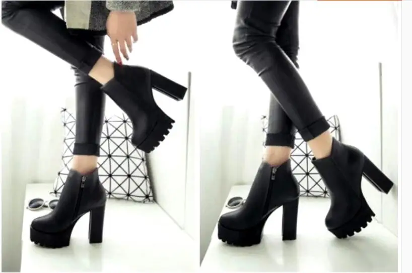 Women's shoes new Fashion Side Zipper Ankle Boots Platform High Heel Ladies Winter Woman Shoes Black boot | Обувь
