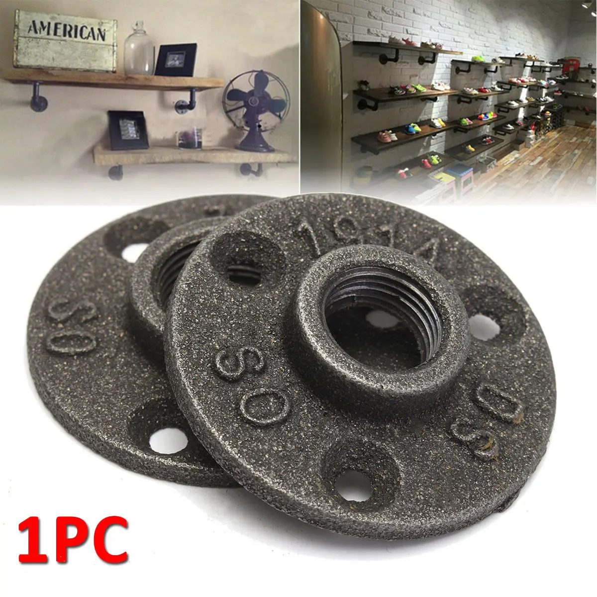 10Pcs 1/2 inch Three Holes Black Iron Flange nut Pipe Floor Fitting Threaded Wall Mount | Обустройство дома