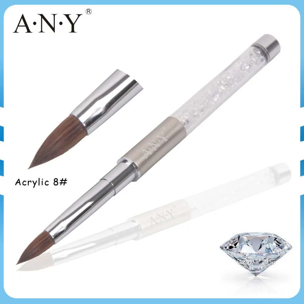 ANGNYA профессиональная акриловая щетка для ногтей 8 # ручка с прозрачным кристаллом