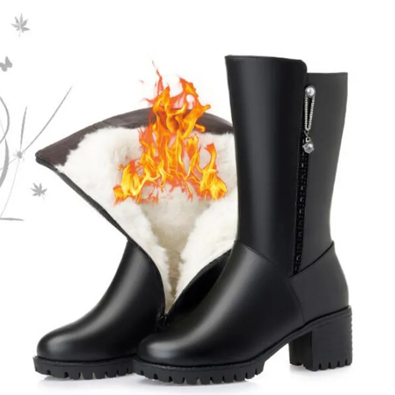 Зимние теплые женские ботинки с плюшевой подкладкой и мехом обувь из натуральной