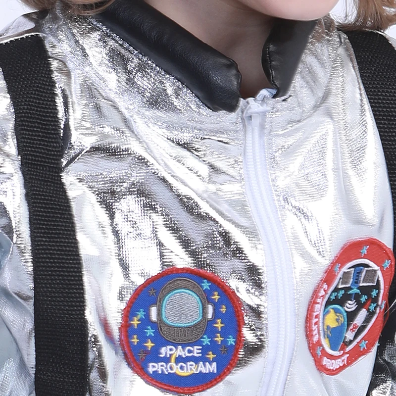 Eraspooky Boys Spaceman One-piece Jumpsuit Silver Astronaut Cosplay Children Pilot Uniform Halloween Costume Kids Party Outfit