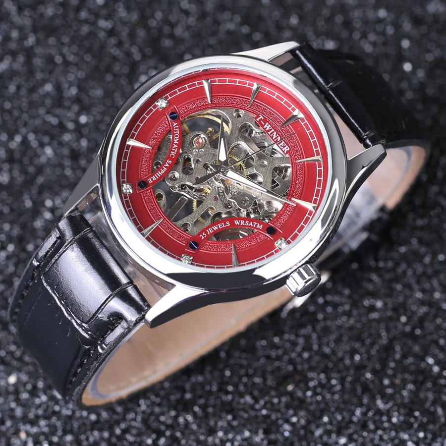 Часы наручные Winner Мужские механические модные стильные брендовые Роскошные