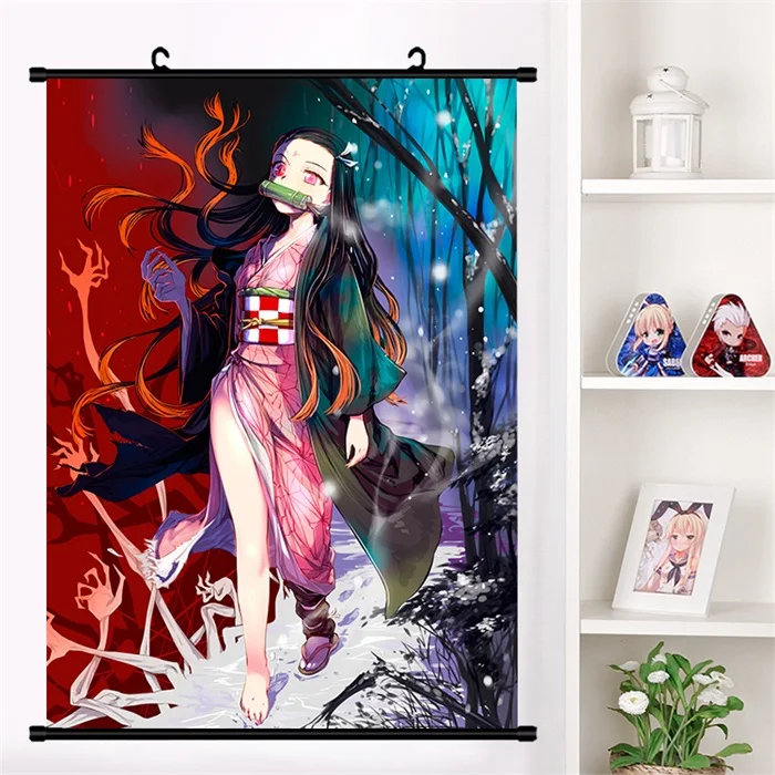T Японское аниме Demon Slayer: Kimetsu no Yaiba Kamado Tanjirou Kamado Nezuko настенный свиток плакат Настенные подвесные плакаты домашний декор - Цвет: T