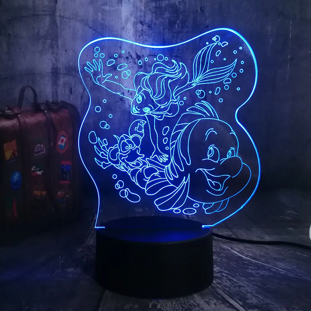 Новый мультфильм Русалочка Принцесса и ее друзья 7 цветов 3D светодиодный ночник