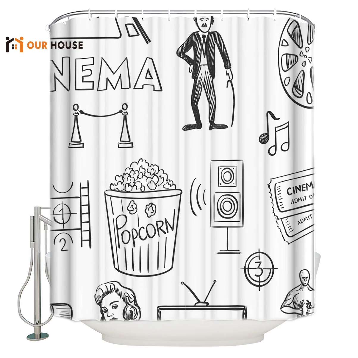 OURHouse мультфильм анимационный узор ткань для занавесок душа лайнер ванной