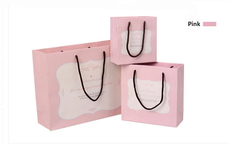 10 упаковок бумажный пакет в розовую и зеленую полоску с ручкой упаковочный для