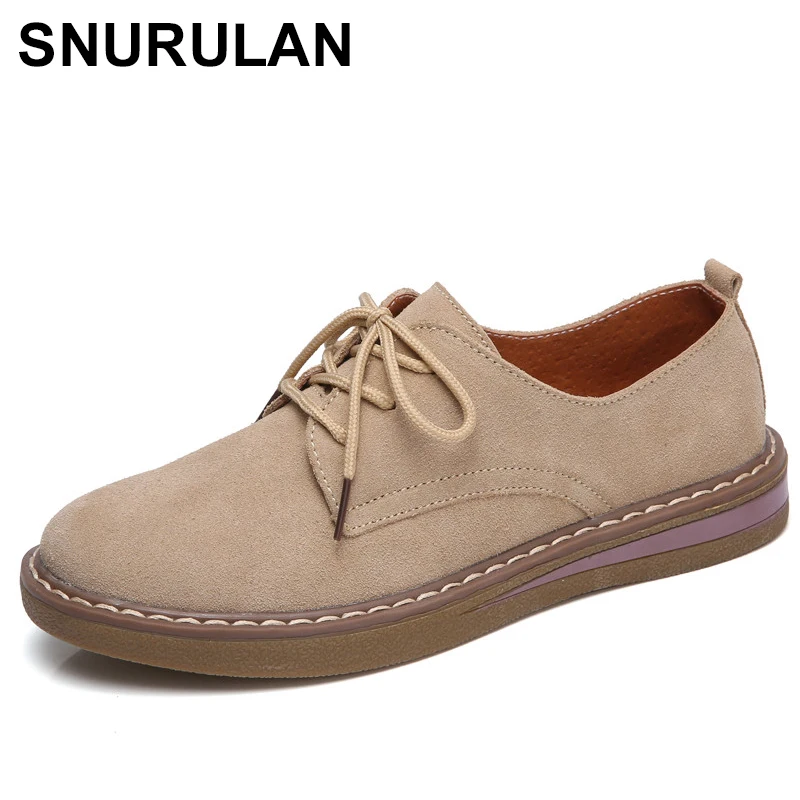 

SNURULANCow Suede Leather women Flats oxford shoes Spring Ladies sneakers Loafers Casual Shoe 2018 Moccasin PlusSize Autumn E491