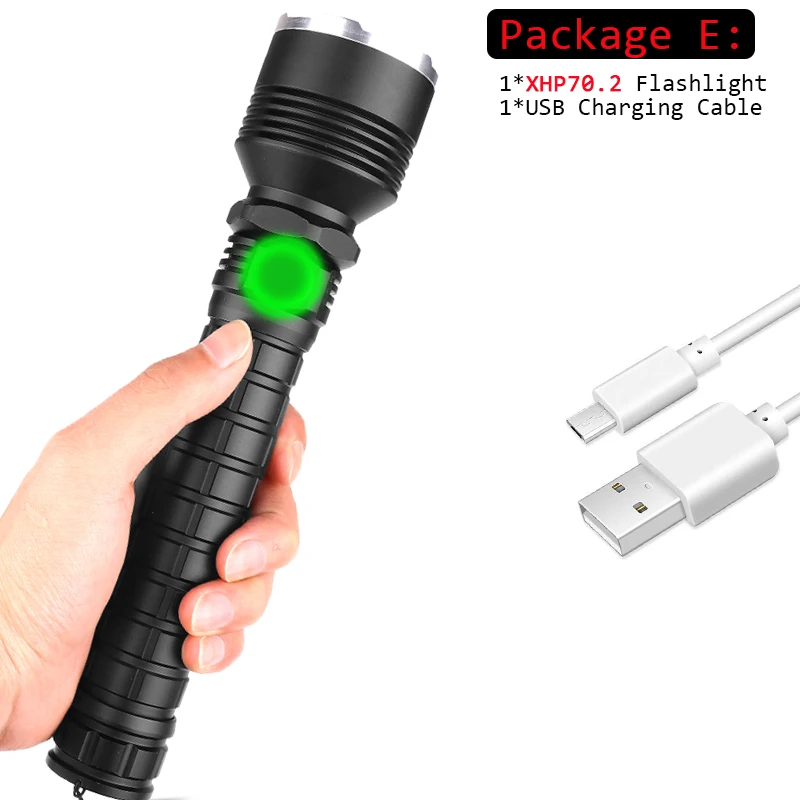 Мощный светодиодный фонарик 26650/18650 лм XHP70.2/XHP50, фонарик с usb-зарядкой, светодиодный фонарь lanter с аккумулятором для кемпинга - Испускаемый цвет: E