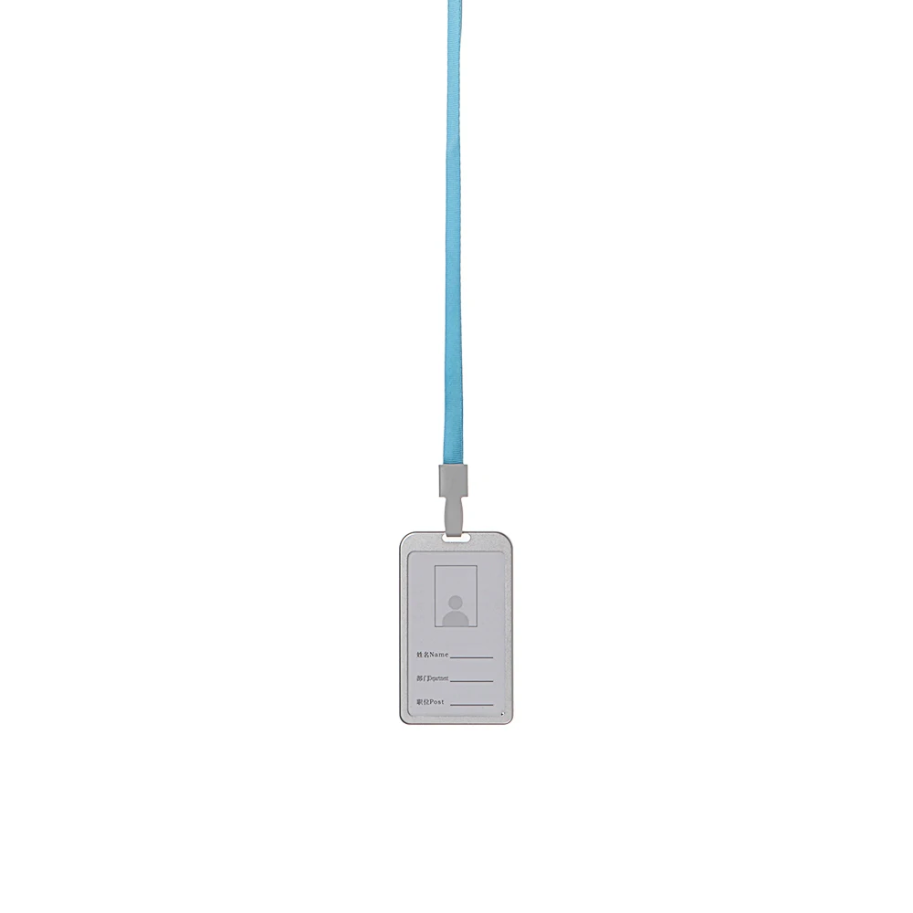 silver skyblue 1 PC Aluminum Alloy Business Work Card ID Badge Vertical Metal Card Case Holders with Rope Office School Card Holder - Цвет: silver skyblue