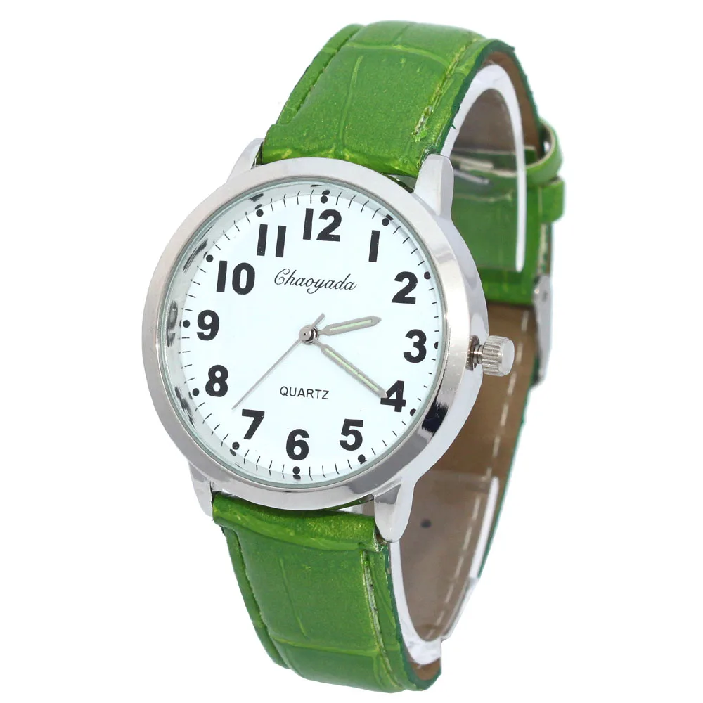 Green Популярные часы с кожаным номером, милые женские часы для девушек, детские подарки, кварцевые наручные часы для студентов U78 - Цвет: Green