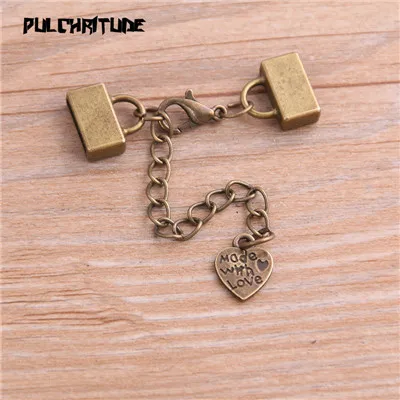 antique bronze heart 4 пары, два цвета, пустые, кабошон, застежка-лобстер+ набор удлинительных цепей, сделай сам, для изготовления браслетов, принадлежности для кожи 10 мм - Цвет: antique bronze heart