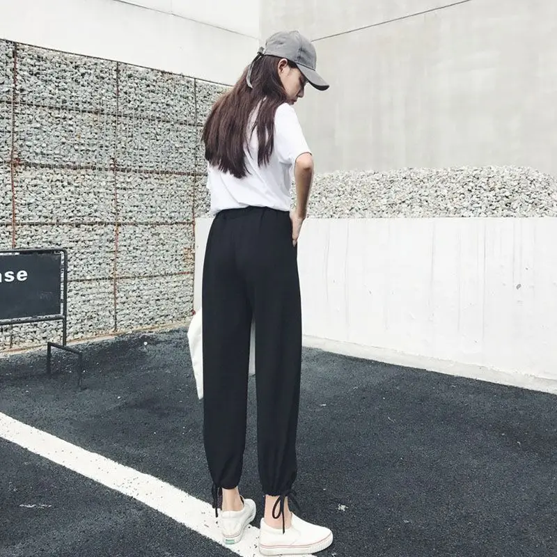 Женские штаны шаровары с высокой талией повседневные на молнии в Корейском стиле