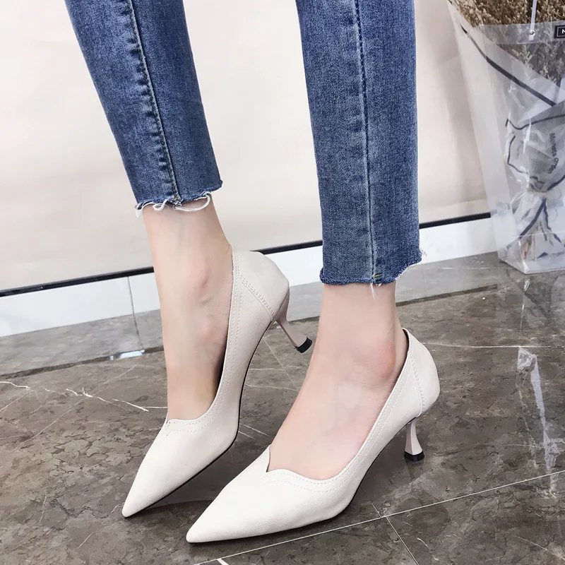 Pointed Toes Dress Shoes 2018 Korean Fashion Sexy Casual Wedding Party Slip-on Women 6cm High Heels | Обувь