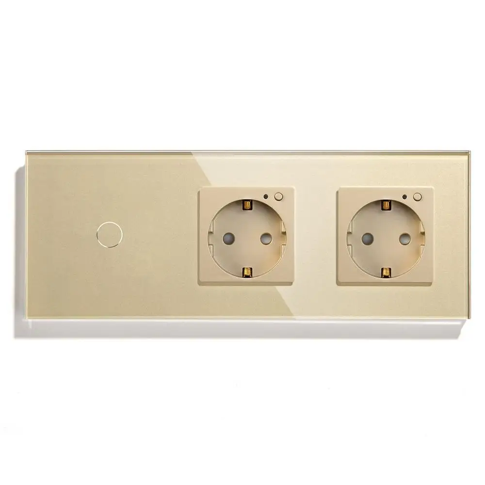 Gloden Wall Socket BSEED Двойной Wi-Fi ЕС розетки 1 комплект 1Way переключатель с белый черный Gloden Кристалл стекло панель управления Alexa Google, tuya - Тип: Gloden Wall Socket